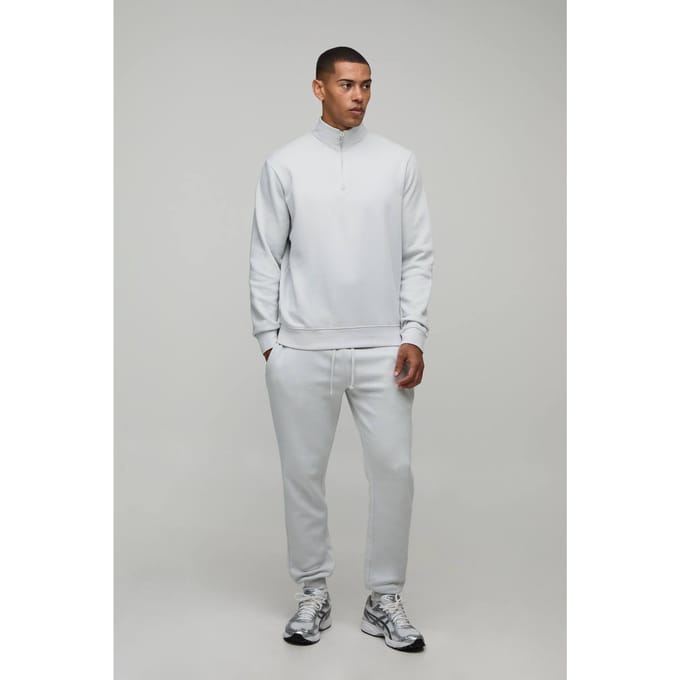 Regular 1/4 Rits Funnel Sweatshirt En Slim Leg Joggingbroek | Light Grey | Size XS