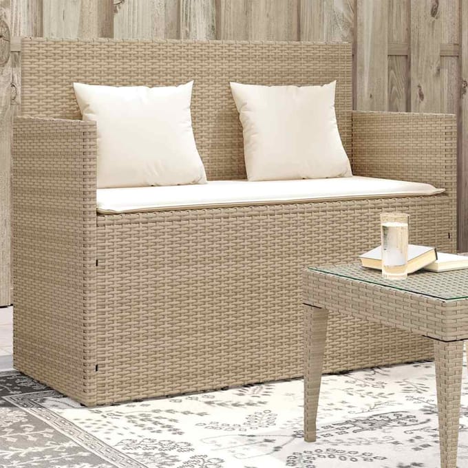 vidaXL - Tuinbank - met - kussens - poly - rattan - beige