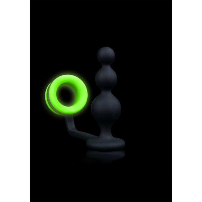 Shots - Ouch! Kralen Butt Plug met Cockring neon green/black