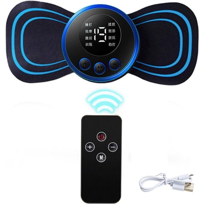 EMS multifunctionele draagbare mini-pulsmassage-patch Elektrische cervicale stimulator voor cervicale wervelkolom Fysiek 8-modus puls-spierstimulator-therapie Remote control version blauw