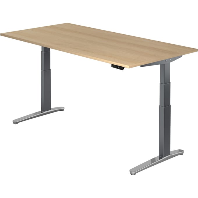 Bureau TOPAS LINE, elektrisch in hoogte verstelbaar, C-poot, B 2000 x D 1000 x H 650-1300 mm, eiken/grafiet + memory schakelaar, kabelgoot
