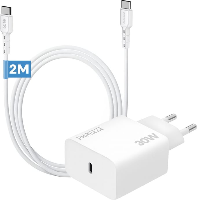 Usb C snellader met usb C kabel 30w - Usb C power adapter - Usb C naar usb C - 2m lang