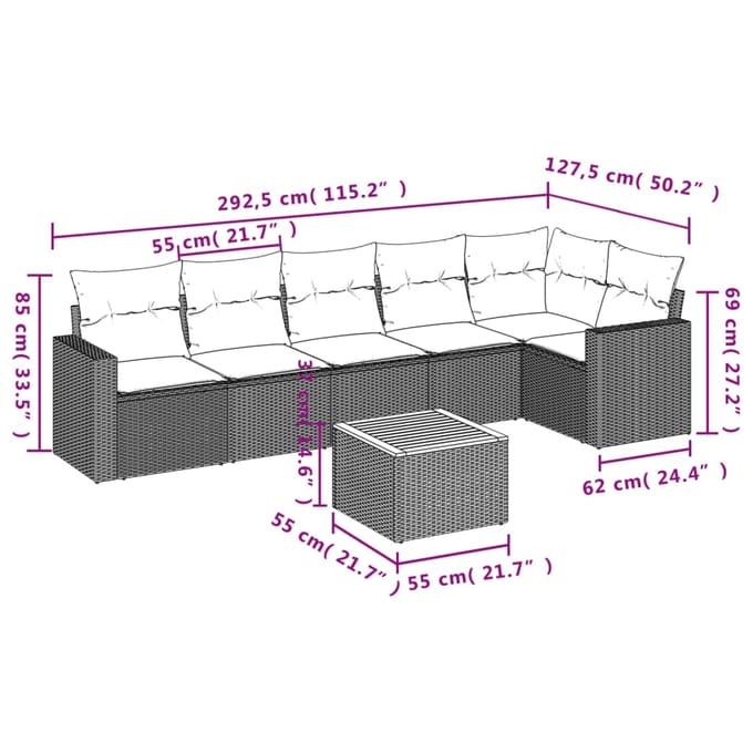 vidaXL - 7-delige - Loungeset - met - kussens - poly - rattan - grijs