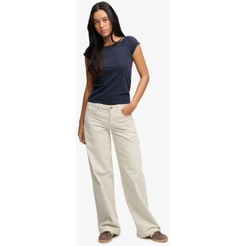 Superdry Mid Rise Baggy Corduroy Broek Crème Grootte: 26/32