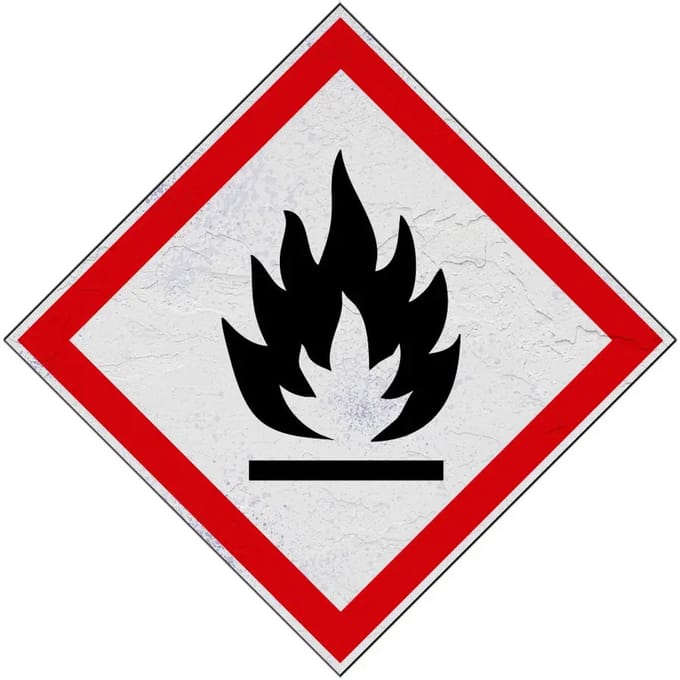 GHS02 ontvlambare stoffen bord | Forex Re materiaal | 40 x 40 cm