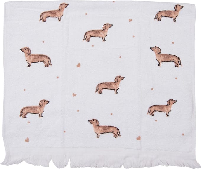 Clayre & Eef Gastendoekje 40x66 cm Beige Bruin Katoen Teckels