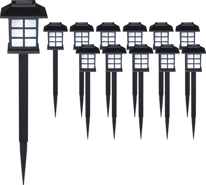 Tuinlamp – Set van 12 Zonne energie 8,6x8x6x38cm - Zwart