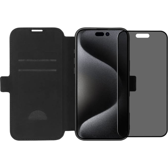 BlueBuilt Apple iPhone 16 Pro Max Book Case Leer Zwart + Privacy Screenprotector Glas
