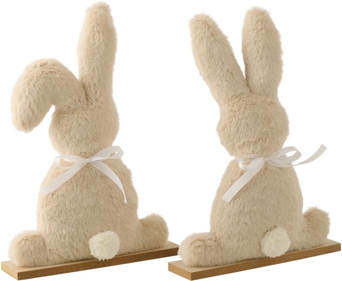 J-Line decoratie Konijn - polyester - beige - large - set van 2