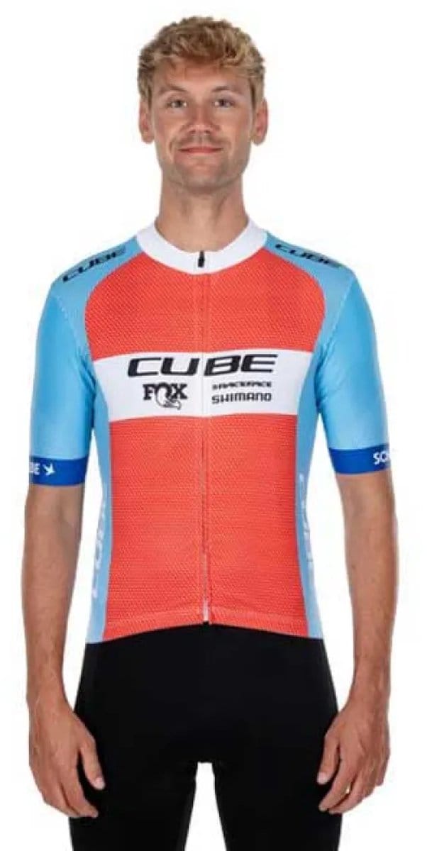 Cube Factory Racing Korte Mouw Wielertrui Blauw 2XL Man