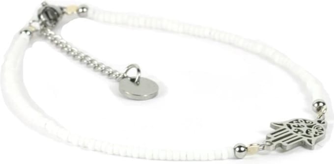Heaven Eleven - meisjes - Enkelbandjes - glas - wit - 1mm - verstelbaar 18cm + 4cm