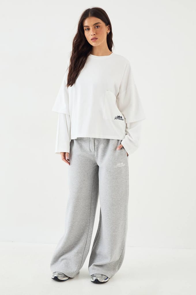Dames DSGN Studio Faux Layer Mouw T-Shirt | White | Maat: Small