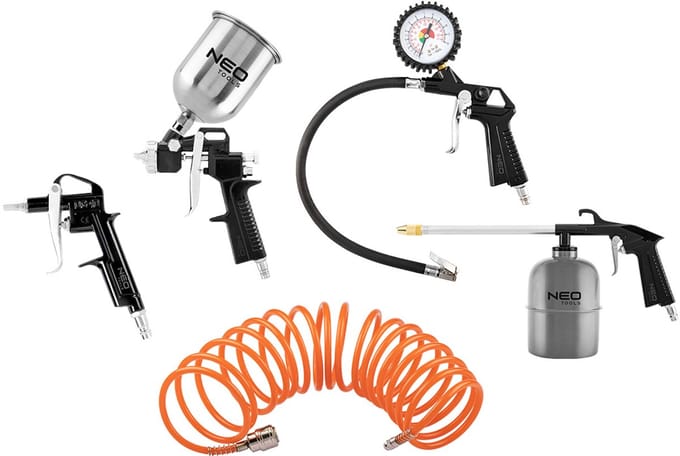 NEO - Spuitpistool Set - 5 Stuks - Lakwerk - Band Pomp - Reiniging