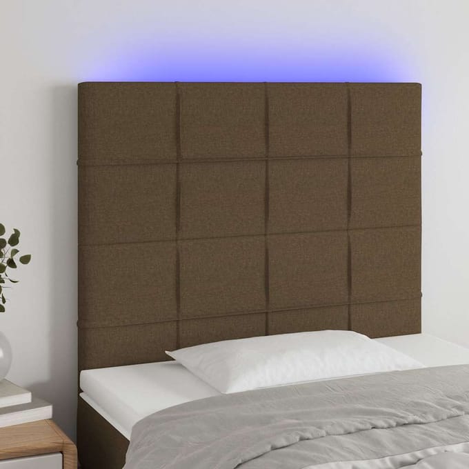 vidaXL - Hoofdbord - LED - 80x5x118/128 - cm - stof - donkerbruin