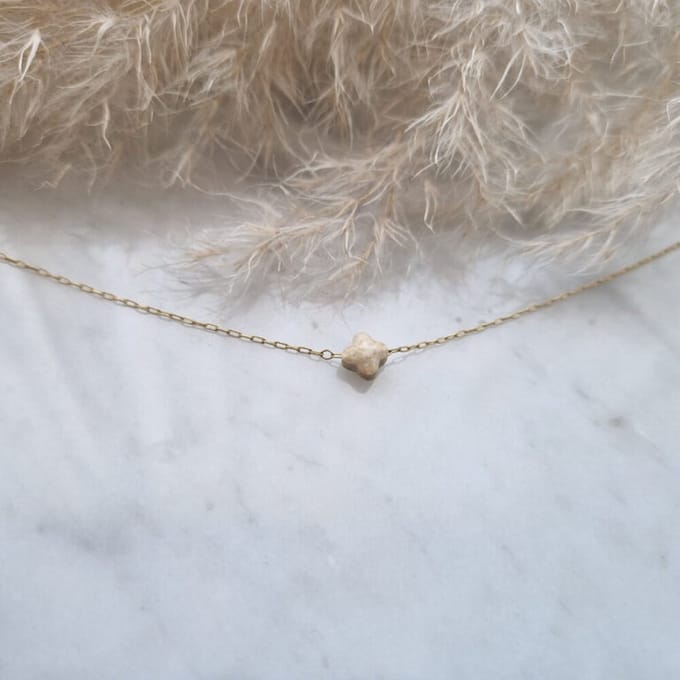 By Jam - ketting clover beige - stainless steel - edelsteen - 14 karaat goud - kadotip