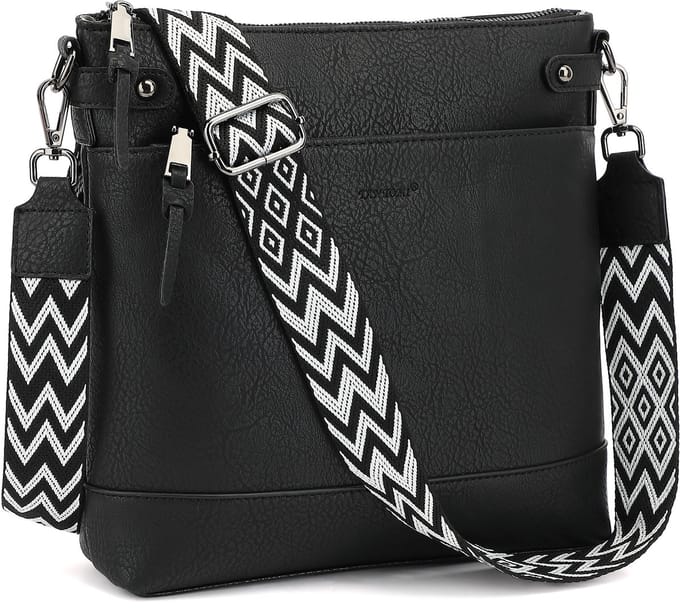 TAN.TOMI Dames Schoudertas – Crossbodytas Middelgroot met Brede Verstelbare & Afneembare Band - Zwart