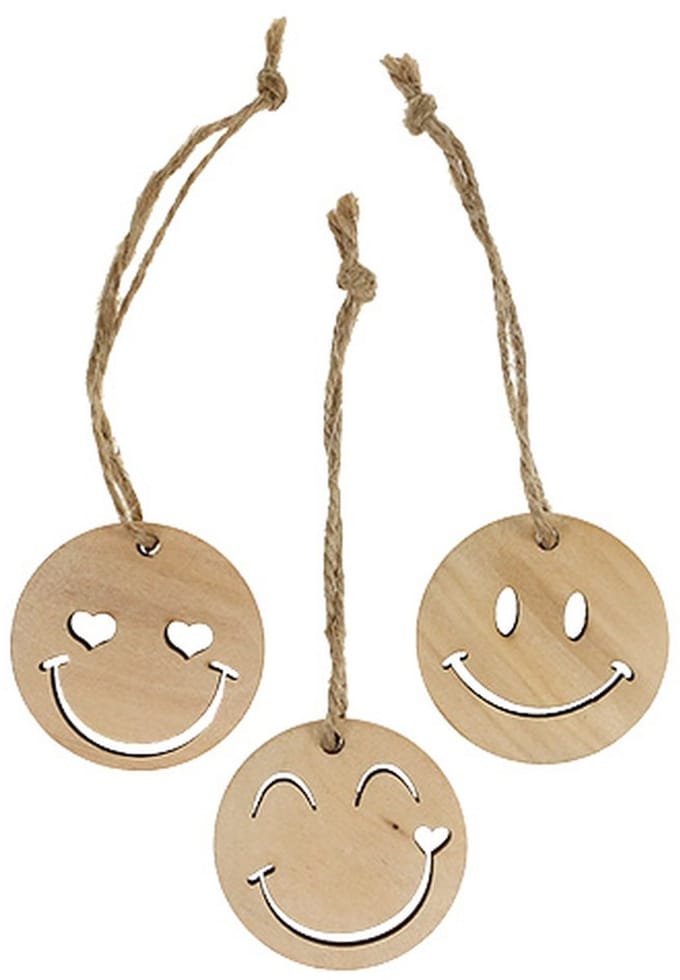 Houten hanger Emoticon Emoticon® Ø4cm naturel 24 st, 24 Stück