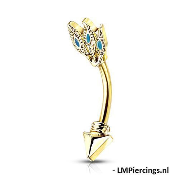 Piercing Turquoise veer tribal speer 1.2x8 - goud - LMPiercings