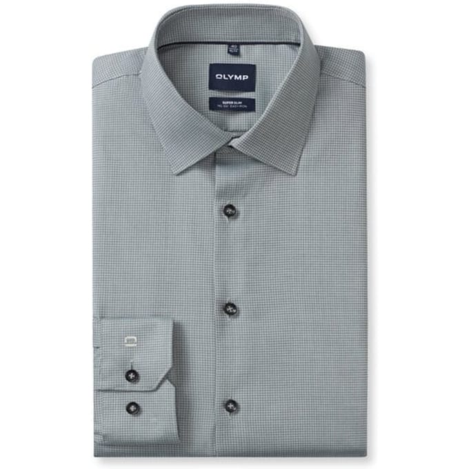 OLYMP No. Six Overhemd, Super Slim, Kent, Grijsgroen