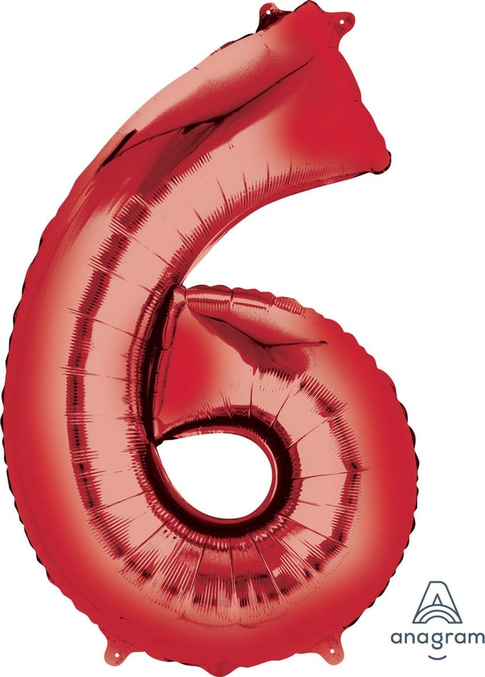 Grote "6" Rode Folie Ballon 55 x 88 cm