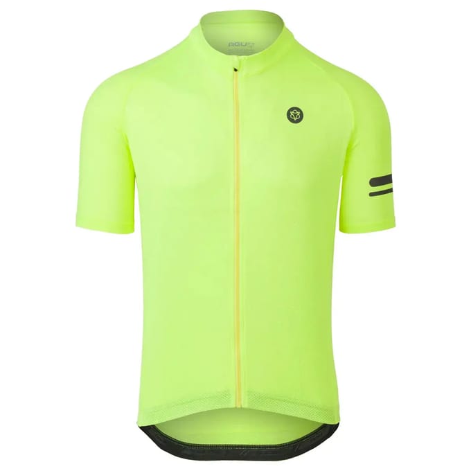 agu Core Fietsshirt Heren Korte Mouwen - Neongeel - Drie achterzakken - YKK-rits over de hele lengte - Sneldrogend interlock