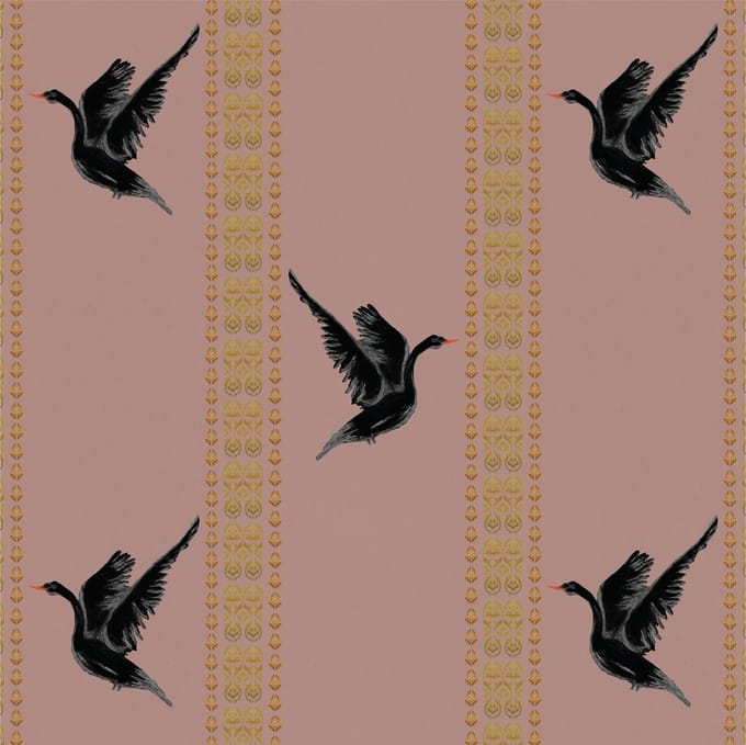 Behang Black Swan oud roze