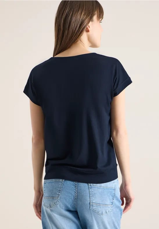 Shirt met korte mouwen en V-hals in effen kleur