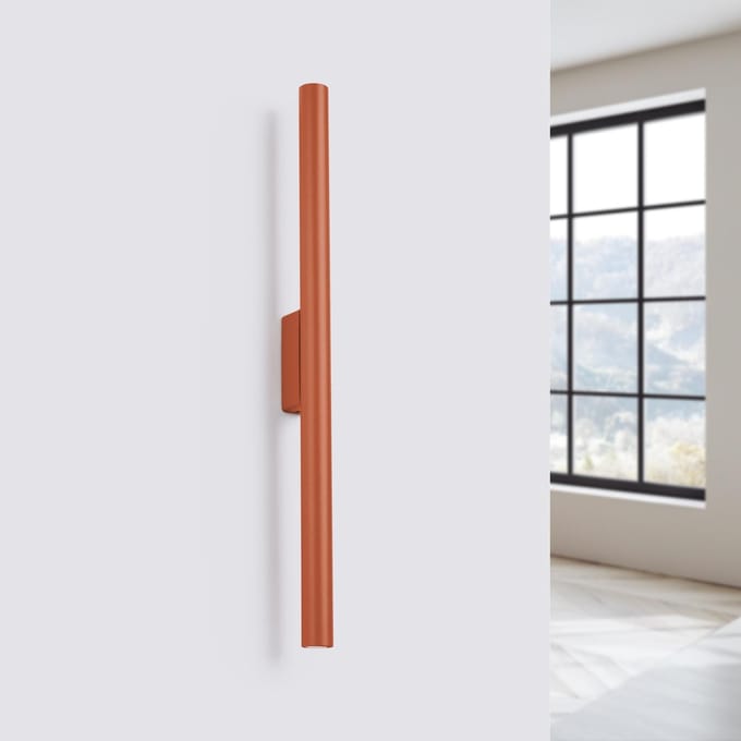 Wandlamp PASTELO 2 met slanke buis en 2 lichtpunten - Sollux Lighting - IP20 - Okerrood staal behuizing - 2.5 x 5 x 50 cm - 2 x G9 LED, exclusief lichtbron - 2 x 8 W - Moderne wandlamp voor woonkamer, eetkamer en keuken