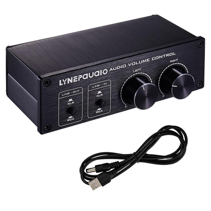Passieve audiovolumeregelaar met volledig gebalanceerde en single-ended mode XLR- en RCA-interface voor zwart