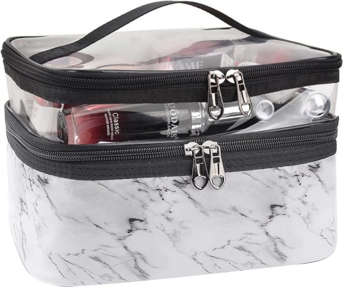 Toilettas - Make up Tas Marble/Marmer Wit | Kunstleer / Polyester | 23,5 x 16,5 x 14 cm