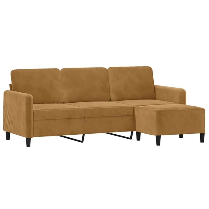 vidaXL - Driezitsbank - met - voetenbank - 180 - cm - fluweel - bruin