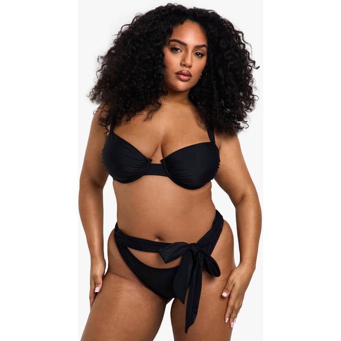 boohoo Dames Plus Swimwear Essentials Tie High Waist Brief | Zwart | Maat: 52