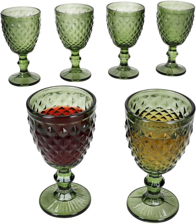 Set van 6 DIAMOND wijnglazen groen van glas – 38014