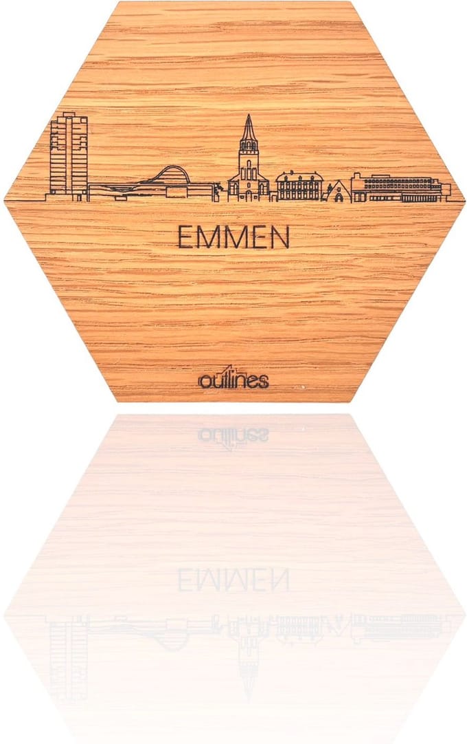 5x Onderzetters Skyline van Emmen - 10x9cm - Notenhout