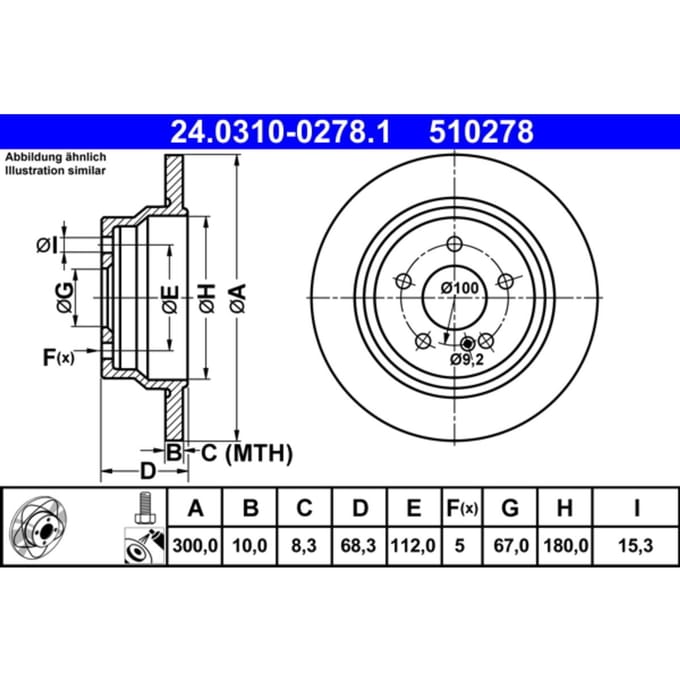 Remschijf ATE PowerDisc 24.0310-0278.1, 1 Stuk