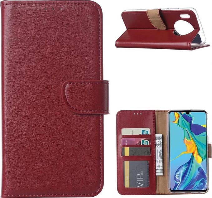 Bookcase Geschikt voor: Huawei Mate 30 - Bordeaux Rood - portemonnee hoesje