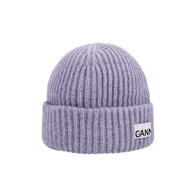 Ganni A6439 233 Logo Patch Gestructureerde Beanie A6439 233 gray