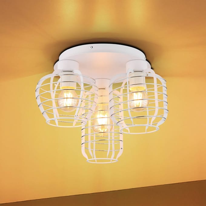 Globo Plafondlamp Nesa, Ø 37 cm, wit/chroom, metaal, 3-lamps