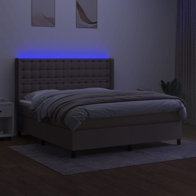 vidaXL - Boxspring - met - matras - en - LED - stof - taupe - 180x200 - cm