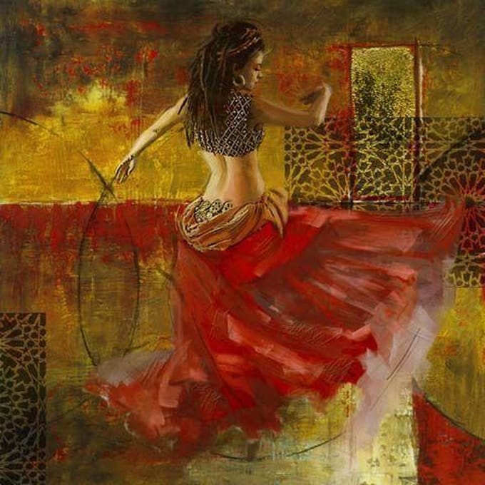 Safaary - Arabische Schilderij Buikdanseres Rood Goud