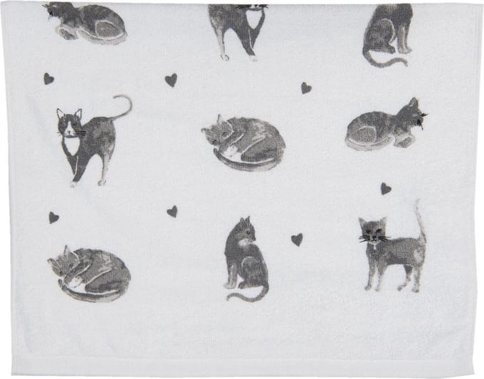 Clayre & Eef Gastendoekje 40x66 cm Grijs Wit Katoen Katten