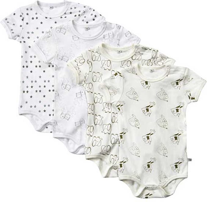 Rompers korte mouw met print - Wit/Ecru/Grijs - Maat 74 - set 4 stuks - Pippi