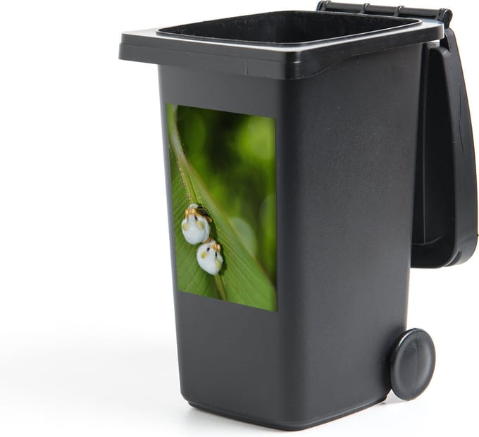 Container sticker Junglebewoners - Witte vleermuizen op groen blad Klikosticker - 40x60 cm - kliko sticker - weerbestendige containersticker
