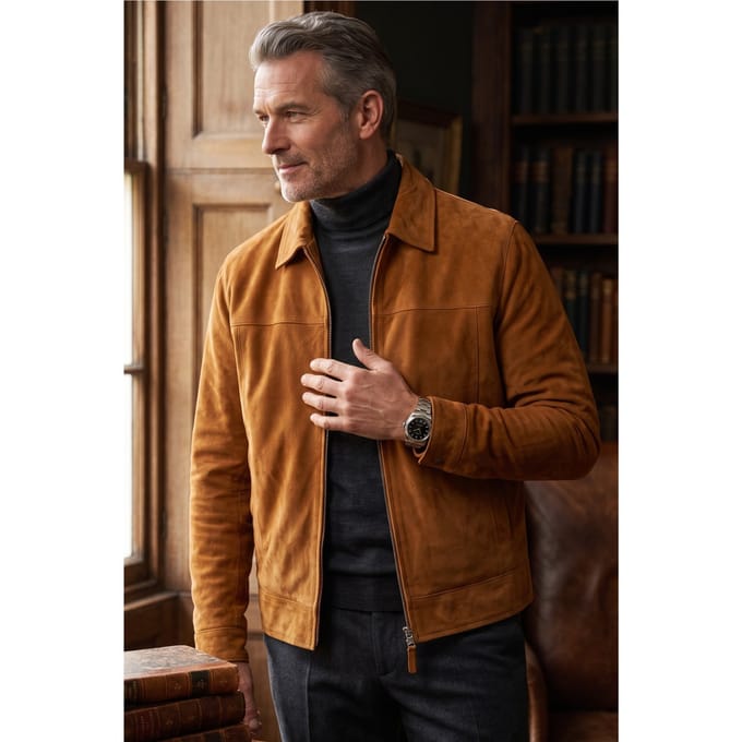 Heren beige geitensuède leren Harrington-motorjas - Ridge