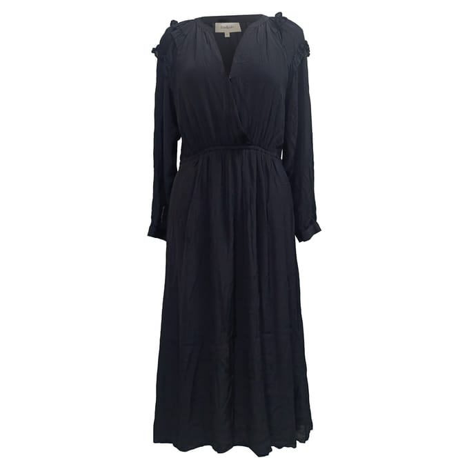 Ba&Sh Ulla midi-jurk met V-hals in zwarte viscose