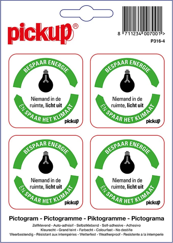Pickup sticker Bespaar Energie spaar het klimaat: Licht uit! - 5x5 cm 4 stuks