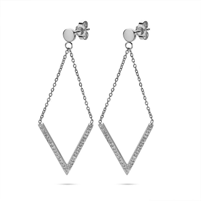 Twice As Nice Oorbellen in edelstaal, open ruit, ketting, kristallen