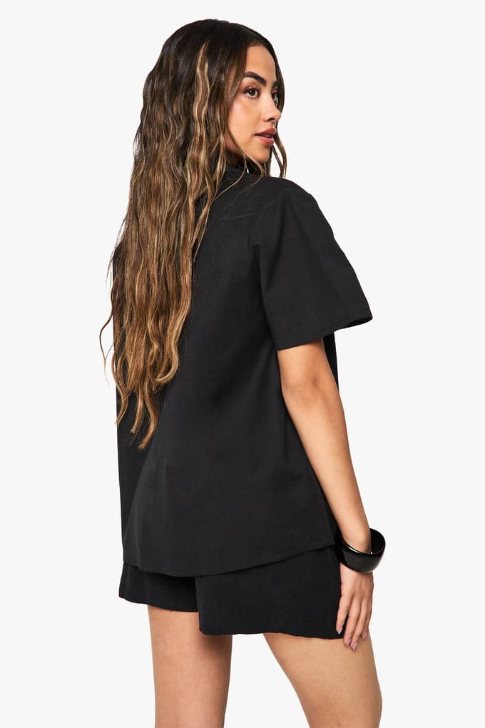 boohoo Dames Oversized Resort Shirt met Korte Mouwen | Black | Maat: 8
