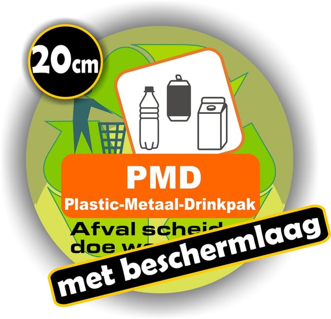 Jerma - PMD - Afvalbak - Recycling - Sticker - Ø 20 cm - Vinyl - Zelfklevend - Weerbestendig