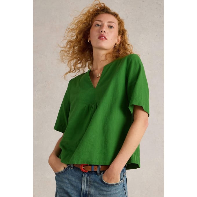 White Stuff Ash Linen Blend Top Mid Green Taglia: 6 | Magliette intime Outlet | Donna | Bianco
